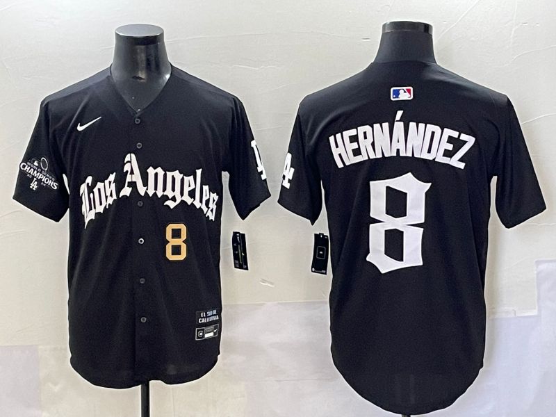Men 2025 Los Angeles Dodgers #8 Hernandez Black Five generations Joint Name Nike MLB Jersey style 4
